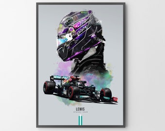 Lewis Hamilton Wall Art Lewis Hamilton Poster Mercedes Car Print Lewis Hamilton Gift For Him Gift for Motorsport Fan