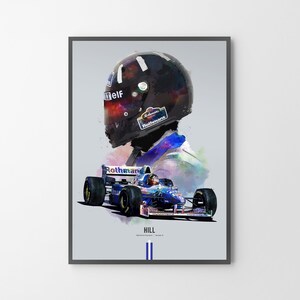 Damon Hill F1 Poster Print, Art Gift (Unframed) Illustration, Birthday Gift, Williams Formula One Car, Home, Office Decor Prints, Handmade