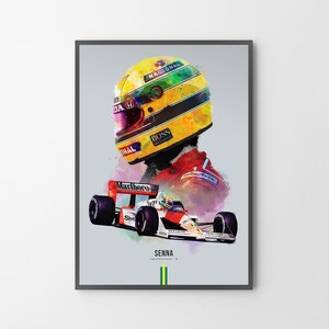 Ayrton Senna F1 Car and Helmet Poster Print Mclaren Wall Art Gift Illustration, Painting Unframed A3 Size Print