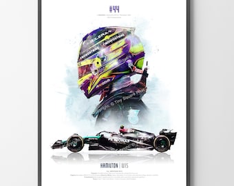 Lewis Hamilton 2024 F1 Poster Print, Wall Art Gift Illustration (Unframed) Mercedes W15 Formula 1 Car, Home Office Decor, Handmade Prints