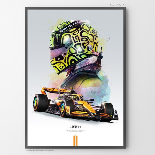 Lando Norris 2024 F1 Poster, F1 Druck, F1 Wandkunst Geschenk Illustration (ungerahmt) Mclaren Formel 1 Auto Drucke, handgemachte Wohndekoration