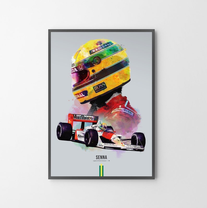 Ayrton Senna F1 Car and Helmet Poster Print Mclaren Wall Art Gift Illustration, Painting Unframed A3 Size Print