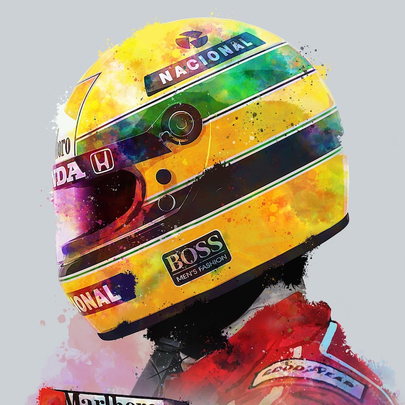 Ayrton Senna F1 Car and Helmet Poster Print Mclaren Wall Art Gift Illustration, Painting Unframed image 4