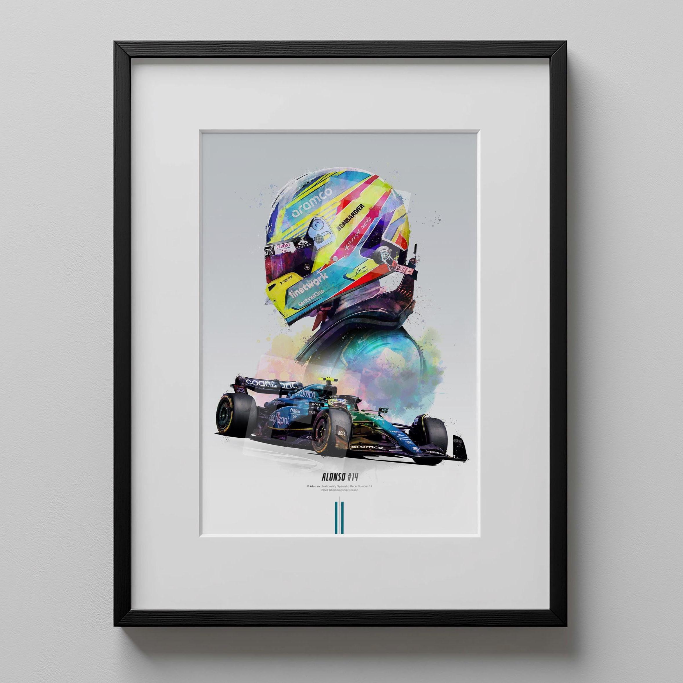 Fernando Alonso Poster: Aston Martin Car Wall Art Print, Hand Drawn Gift