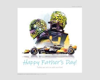 Lando Norris F1 Fathers Day Card, Happy Fathers Day Card, Mclaren Formula 1 Car, Grand Prix, Gift, Illustration, Plus FREE Envelope