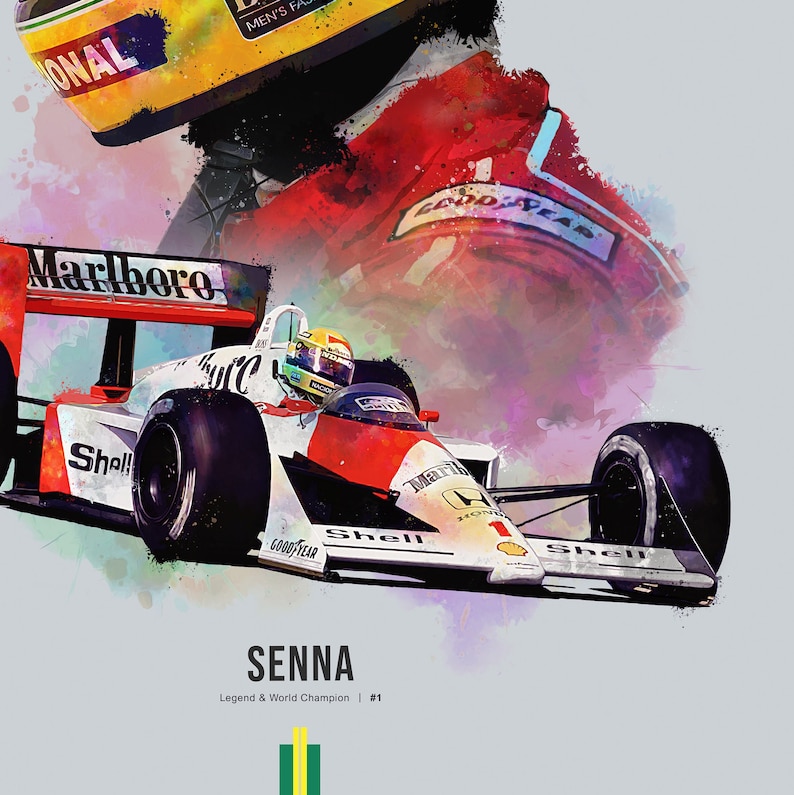 Ayrton Senna F1 Car and Helmet Poster Print Mclaren Wall Art Gift Illustration, Painting Unframed image 5