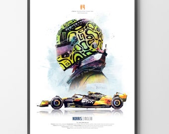 Lando Norris 2024 F1 Poster Print, Wall Art Gift Illustration (Unframed) Mclaren MCL38 Formula 1 Car, Home Office Decor, Handmade Prints