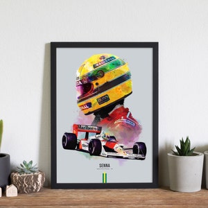 Ayrton Senna F1 Car and Helmet Poster Print Mclaren Wall Art Gift Illustration, Painting Unframed A4 Size Print