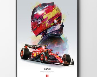 Carlos Sainz 2024 F1 Poster, F1 Print, F1 Wall Art Gift Illustration (Unframed) Ferrari Formula 1 Car Prints, Handmade Home Decor