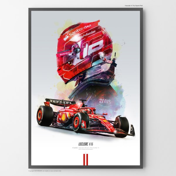 Charles Leclerc 2024 F1 Poster Print, Wall Art Illustration (Unframed) Ferrari Formula 1 Car, Home Office Decor Gift, Handmade Prints