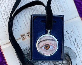 Hand Embroidered Custom Lover's Eye Portrait Pendant | Georgian Inspired Fob Watch Locket