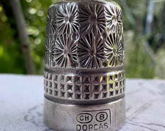 Charles Horner Dorcas Silver Thimble Size 8 | Engraved Starburst Design | Antique Sewing Collectible