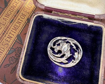Victorian 1881 Sterling Silver Button, Floral Motif, Aestheticism Movement, Art Nouveau