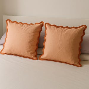 Wavy Linen Pillow Covers – Scalloped Edge Cushion Cases in Natural Linen | Boho, Wiggle Edge, Handmade Pillowcases, Home Decor