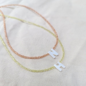 Custom Initial Necklace, Personalised Letter Necklace, Dainty Minimalist Precious Stone Beaded and Pearl Letter Charm Jewellery Gift