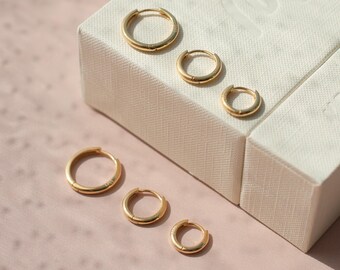 Recycled Sterling Silver Hoop Earrings, 18k Gold Vermeil Huggies, Minimalist Style