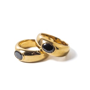 18k gold Ring with Black Onyx CS stone Flush Oval setting |unisex design, Waterproof and anti tarnish