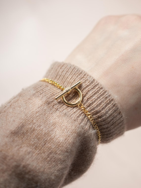 Bracciale A Maglie Spesse Donna Bicolore Oro E Argento – Regolabile Con Moschettone, Minimalista E Geometrico, Gioiello Dichiarazione - 3