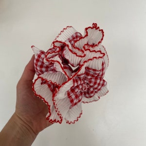 Large Embroidered Oversized colourful checked Scrunchie, Cut out Detailed Lace Frilly Hair Tie image 8