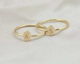 Personalised Engraved Initial Jewellery | Gold Plated personalised Name Initial Engraved Charm Ring, Perfect Birthday Present or Unique Gift