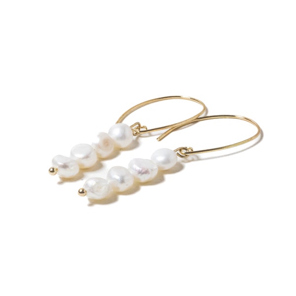 Pearl Bead and Gold Wire Minimal Elegant Statement Earrings | Wedding and bridesmaid pearl earrings