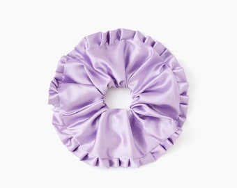 Large Oversized silk / satin lilac Scrunchie, Detailed Frilly Hair Tie, Silk Cute Accessory
