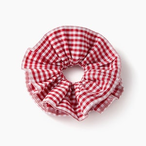 Large Embroidered Oversized colourful checked Scrunchie,  Cut out Detailed Lace Frilly Hair Tie