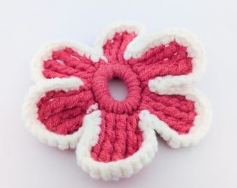 Cherry blossom embroidered Oversized Flower Scrunchie, Detailed knitted Scalloped Hair Tie, Cute Accessory