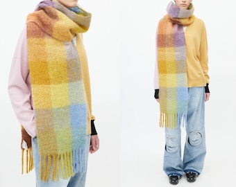 unisex knitted colourful colour block style super soft large winter scarf