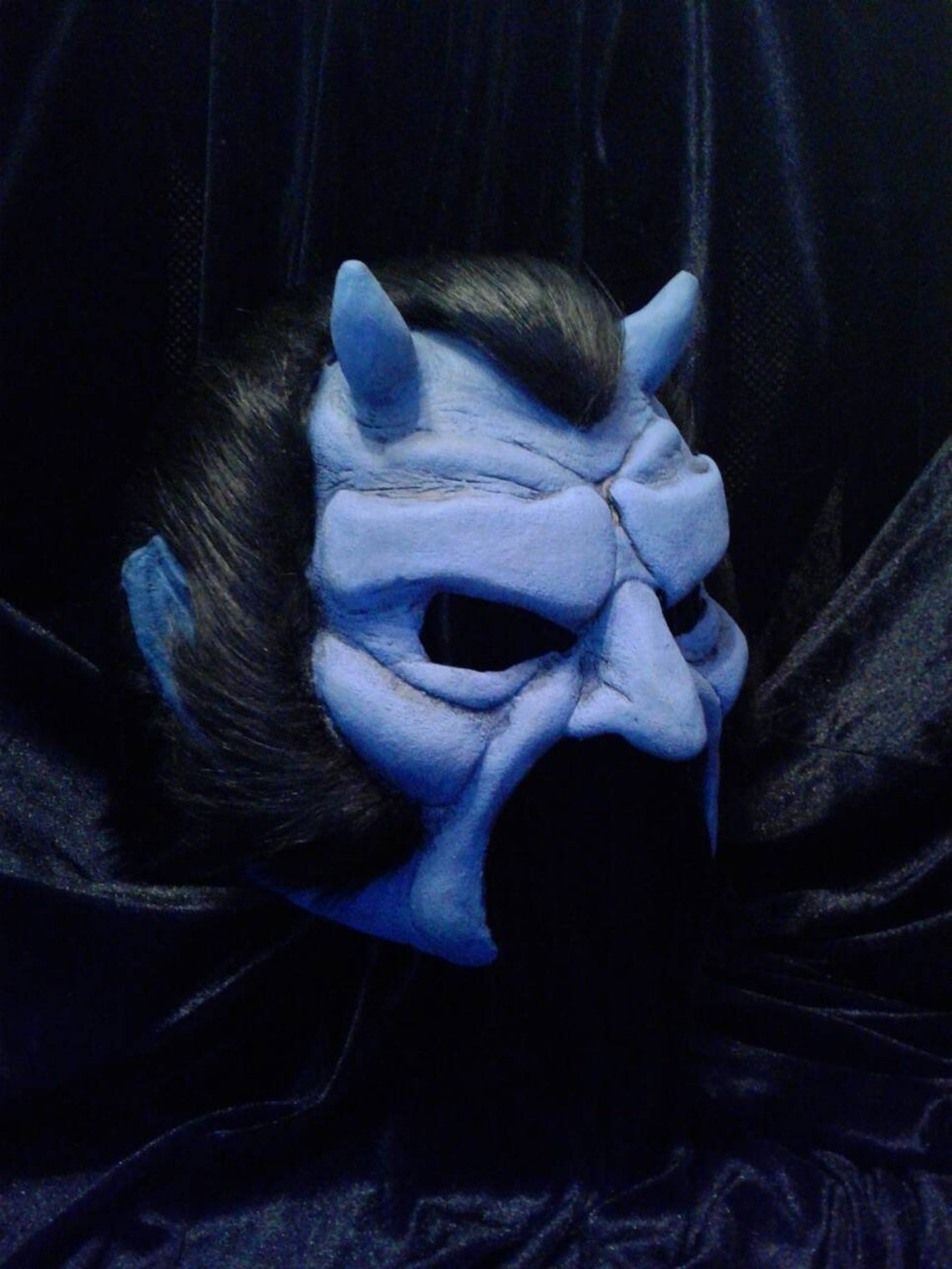 Latex Blue Devil Mask With Hair Etsy