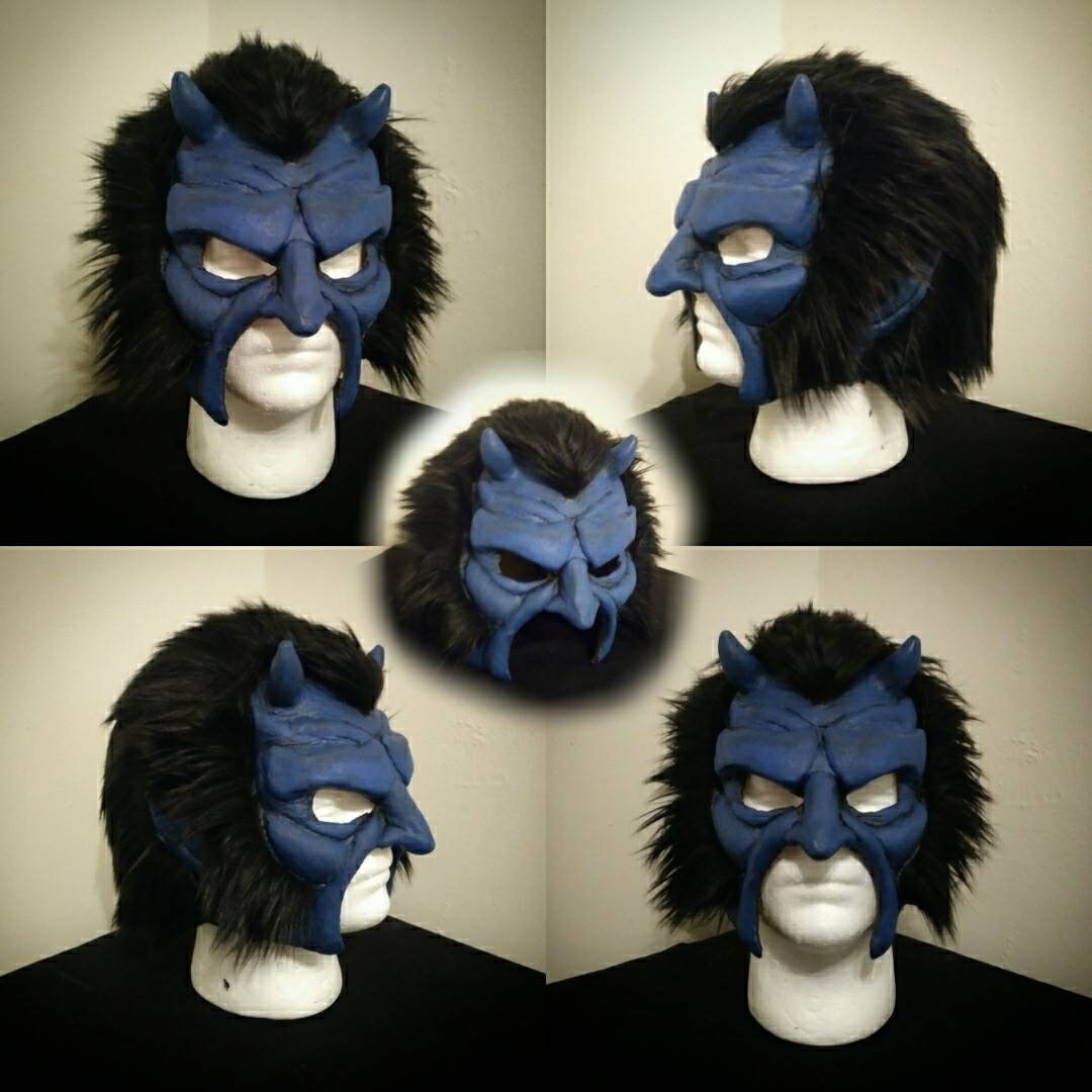 Latex Blue Devil Mask With Hair Etsy