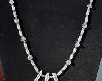 Quartz Crystal Glass Bead Necklace - Adjustable Length