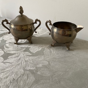 VINTAGE SILVER-PLATED Sugar ball With Lid and Creamer