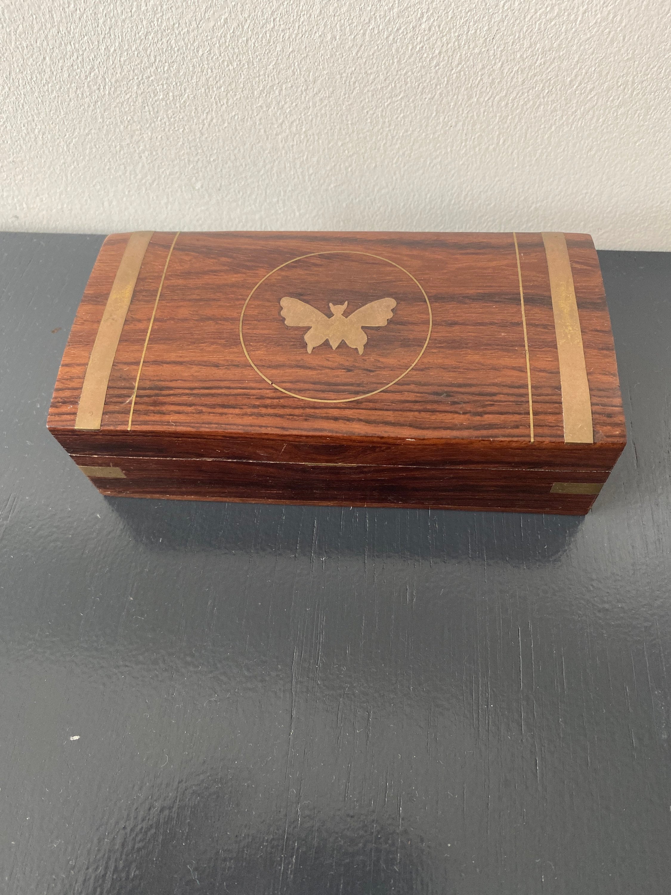 Vintage Wooden Box With Brass Inlay - Etsy
