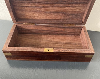 Vintage Wooden Box With Brass Inlay - Etsy