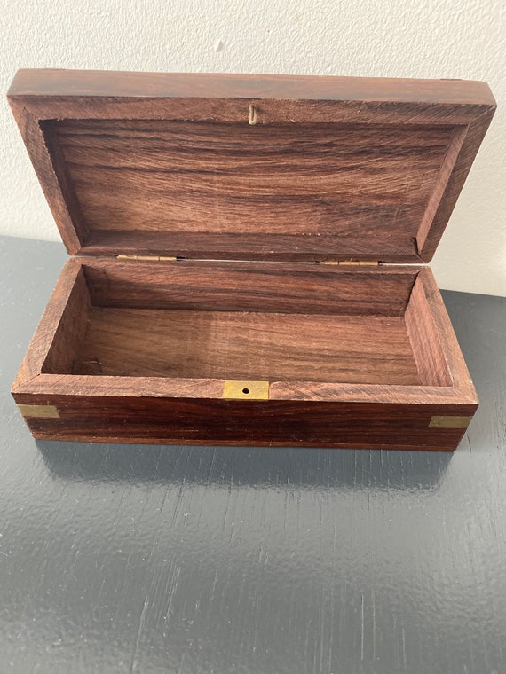 Vintage Wooden Box With Brass Inlay - Etsy
