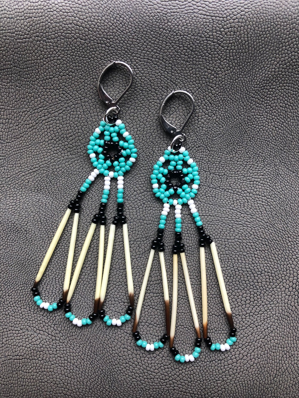Native American Handmade Beaded Quill Earrings Choice Etsy