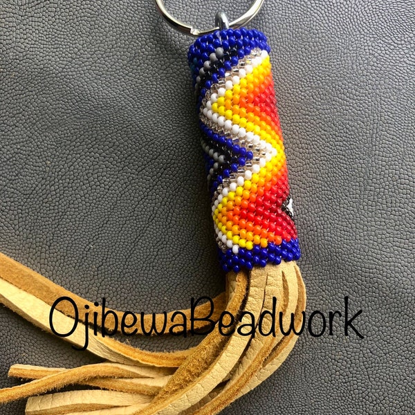 Handmade Native American colorful Beaded Keychain with fringe