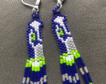 Native American Handmade Seattle seahawks fan beaded earrings