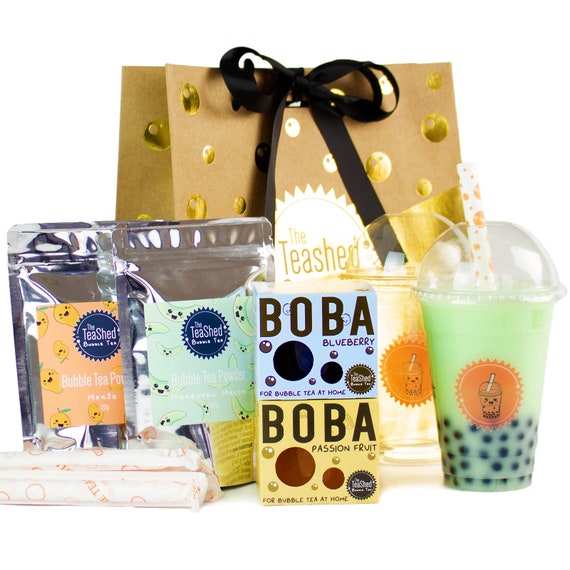 Bubble Tea Kit Gift Set Popping Boba, Bubble Tea Powder, Cups and