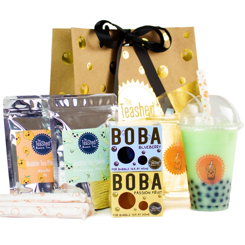 Bubble Tea Kit Gift Set Popping Boba, Bubble Tea Powder, Cups and Gift