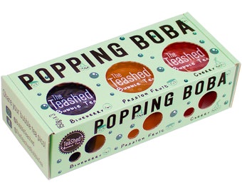 Popping Boba Set for Bubble Tea at Home | 9 Servings | Passion Fruit, Blueberry & Cherry with 9 Paper Straws | Bubble Tea Gift Set