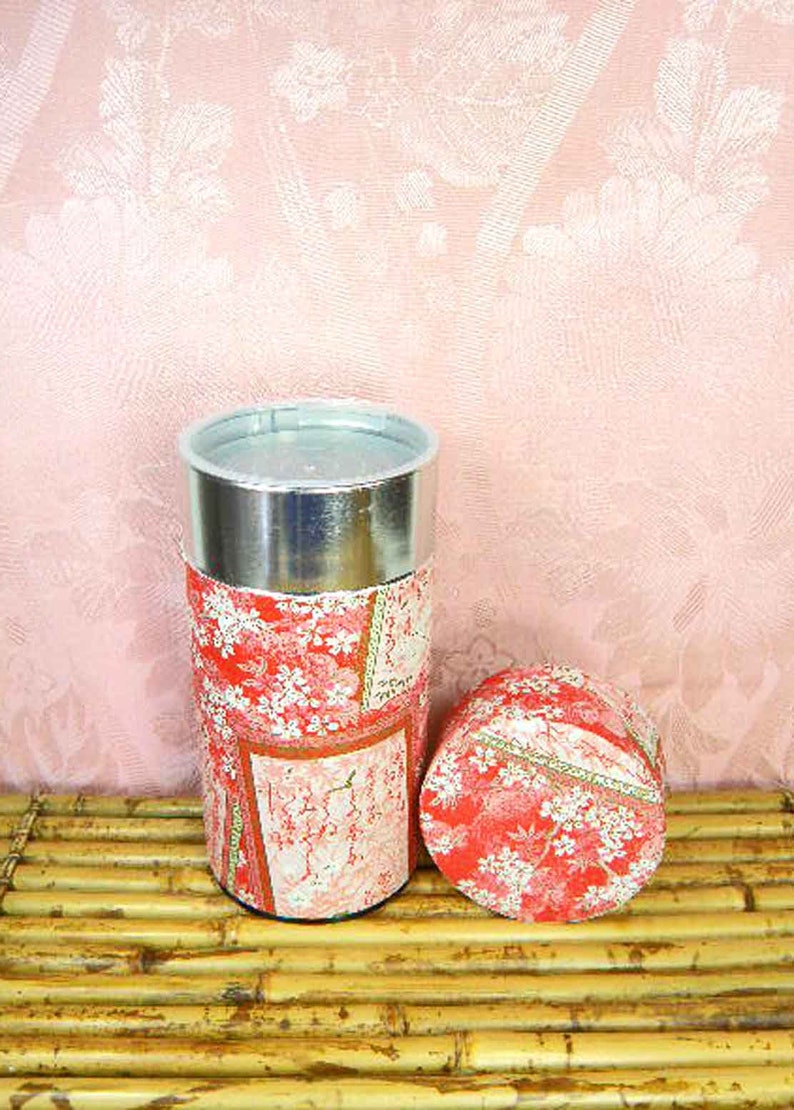 Japanese Tea Caddy Storage Tin Canister Cherry Image 0