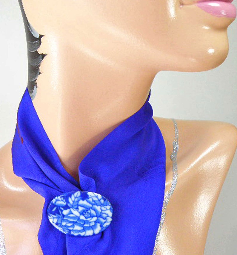 Japanese Jewelry Unique Handmade Gifts Vintage Japanese Handmade Blue and White Floral Ceramic Brooch Pin