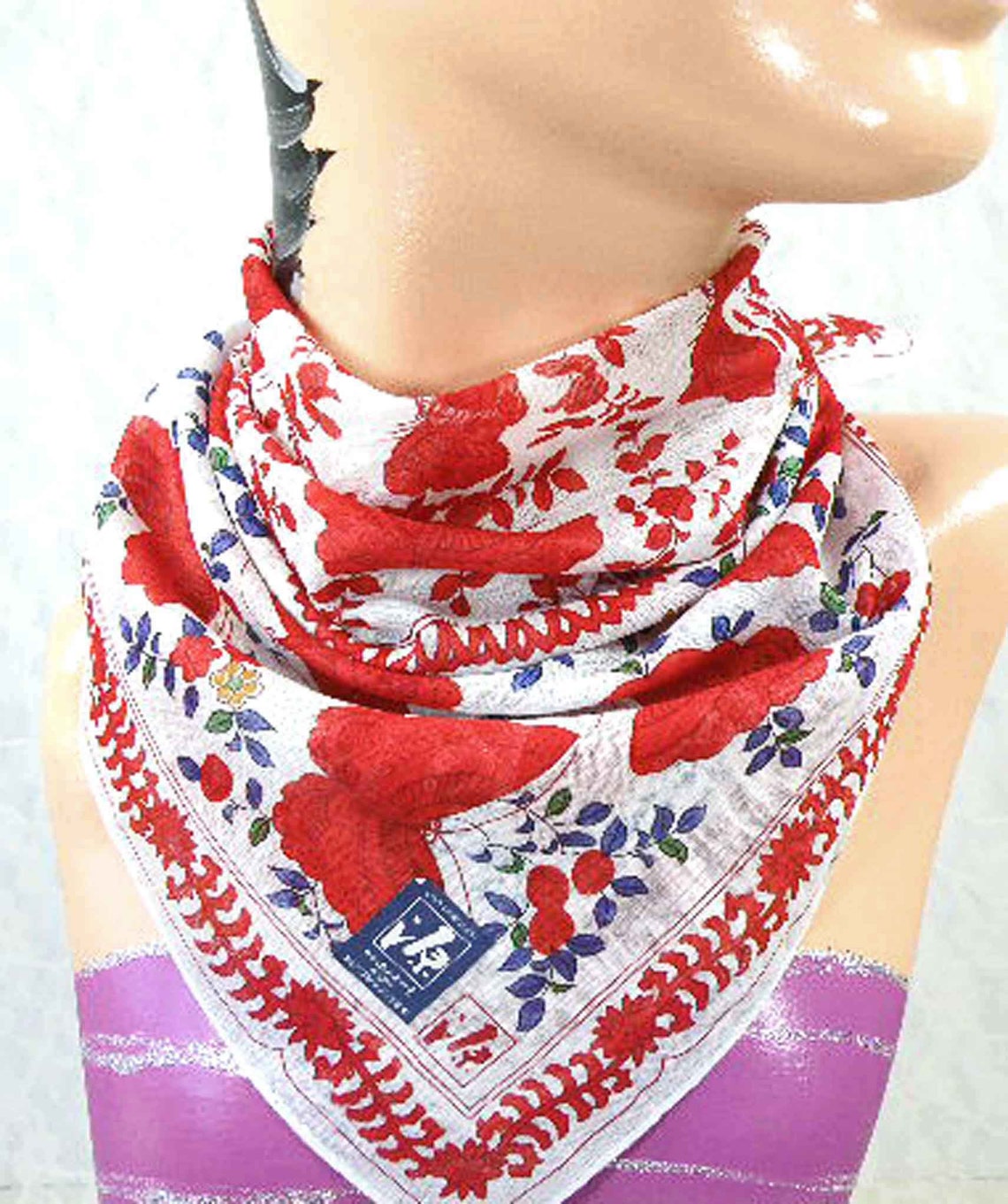Japanese Scarf Red Butterfly Scarf Vintage Printed Etsy