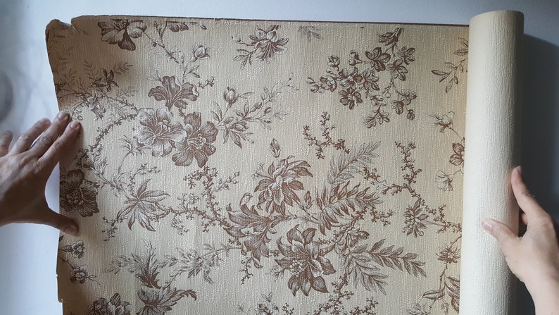SALE Wallpaper floral wallpaper botanical hibiscus flower wallpaper roll wallpaper vintage wallpaper remnants