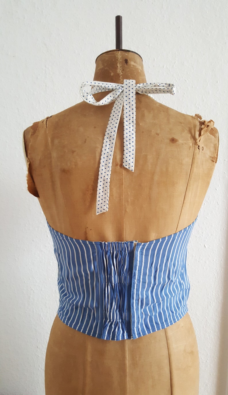 1950s vintage sun top halter neck top 50s striped top bustier top vintage bullet bra corset boned top