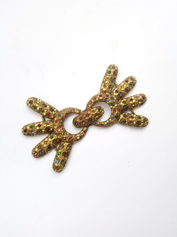 1930s belt buckle with rhinestone /Czech buckle