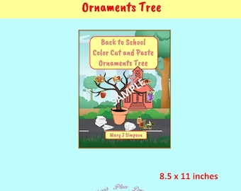 Back to School Color Cut and Paste Ornaments Tree| Party Decor | Classroom decorations | digital download | DIY mobile | colorable ornaments