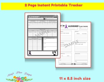 Alzheimer Record | Alzheimer Daily Tracker | Daily Observation Sheet  | Printable | Cognition Record | Medication Record| Engagement Level